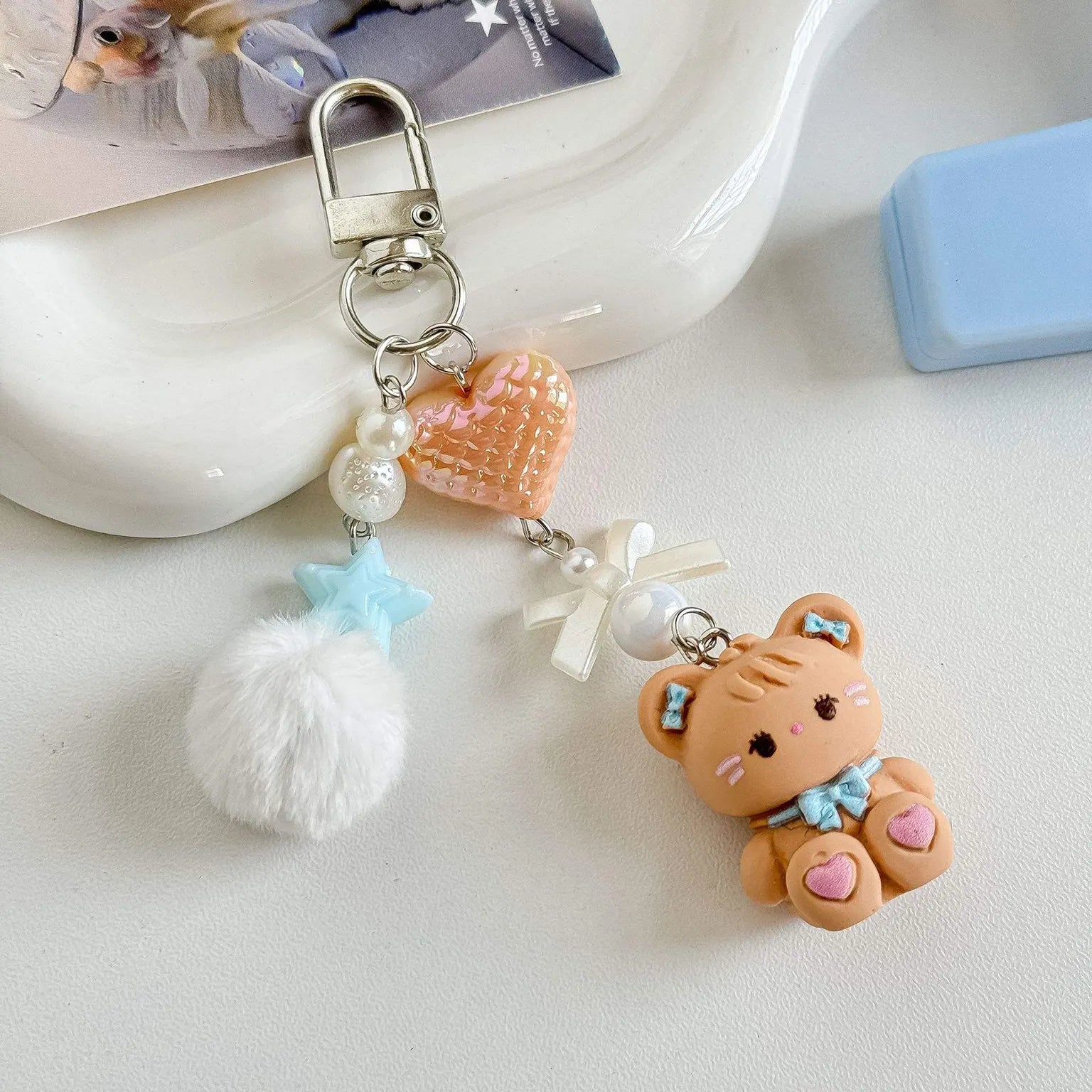 Cute Kitty Pendant Key Chain Fluffy Ball Bow Bead Mobile Phone Chain Anti-Lost Lanyard Bag Charm Gift KTSUDD2K9 8961051506212