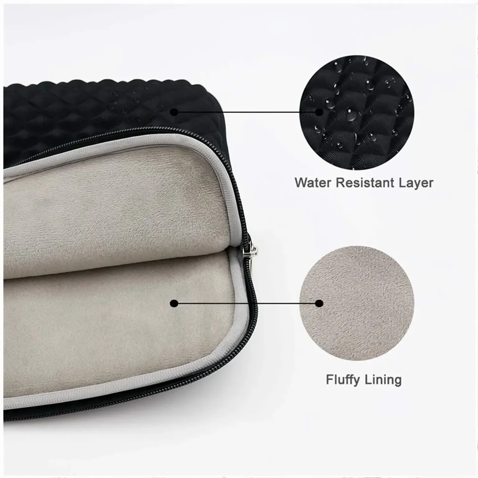 Diamond Neoprene Padded Fluffy Zipper Laptop Sleeve Bag