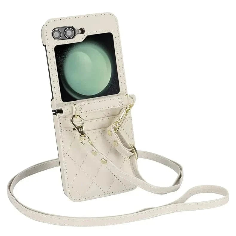 ktusu Generic Cases & Covers Diamond Style PU Leather Hinge Protection Case for Samsung Z Flip6 Cream