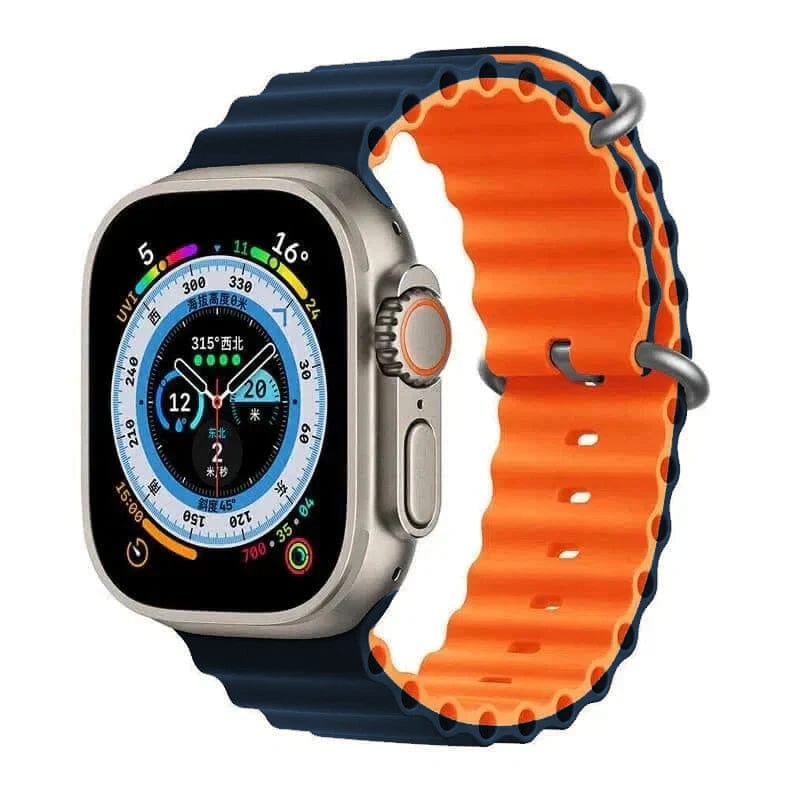 ktusu Generic Watch Bands Dual Color Ocean Silicone Band for Apple Watch 42 | 44 | 45 | Ultra 49 | 46mm S10 Midnight Blue Orange