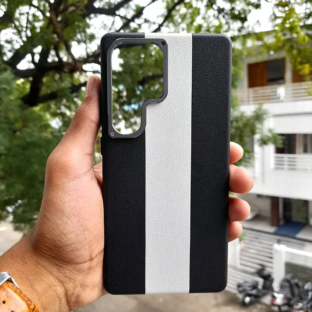 ktusu Generic Cases & Covers Dual Shade Leather Metal Button Magsafe Case for Samsung S25 Ultra Black White