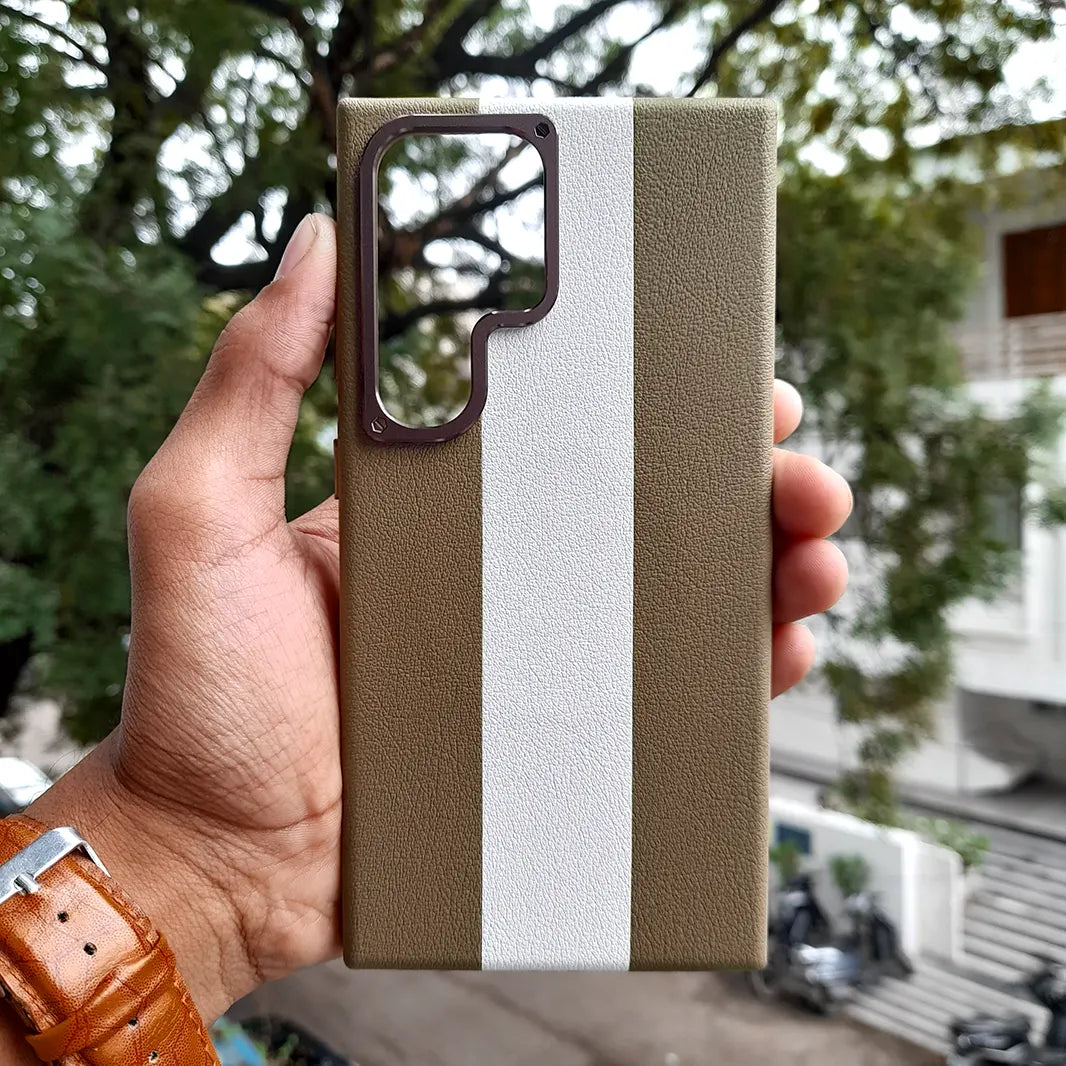 ktusu Generic Cases & Covers Dual Shade Leather Metal Button Magsafe Case for Samsung S25 Ultra Brown White