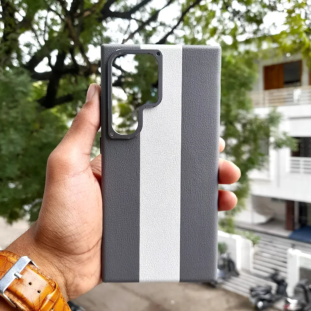 ktusu Generic Cases & Covers Dual Shade Leather Metal Button Magsafe Case for Samsung S25 Ultra Dark Gray