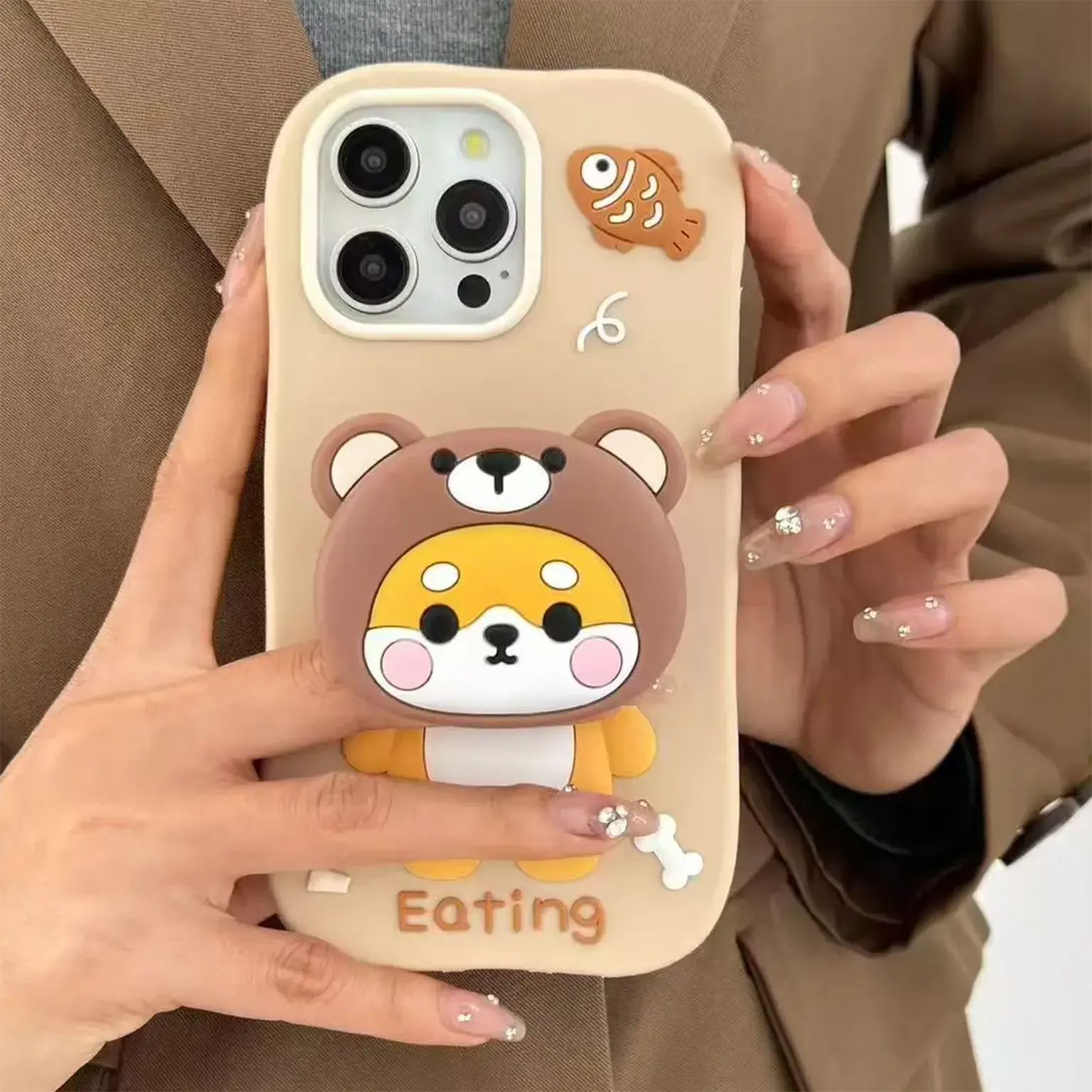 3D Cute Cartoon Character Scalable Holder Soft Silicone Case for iPhone 14