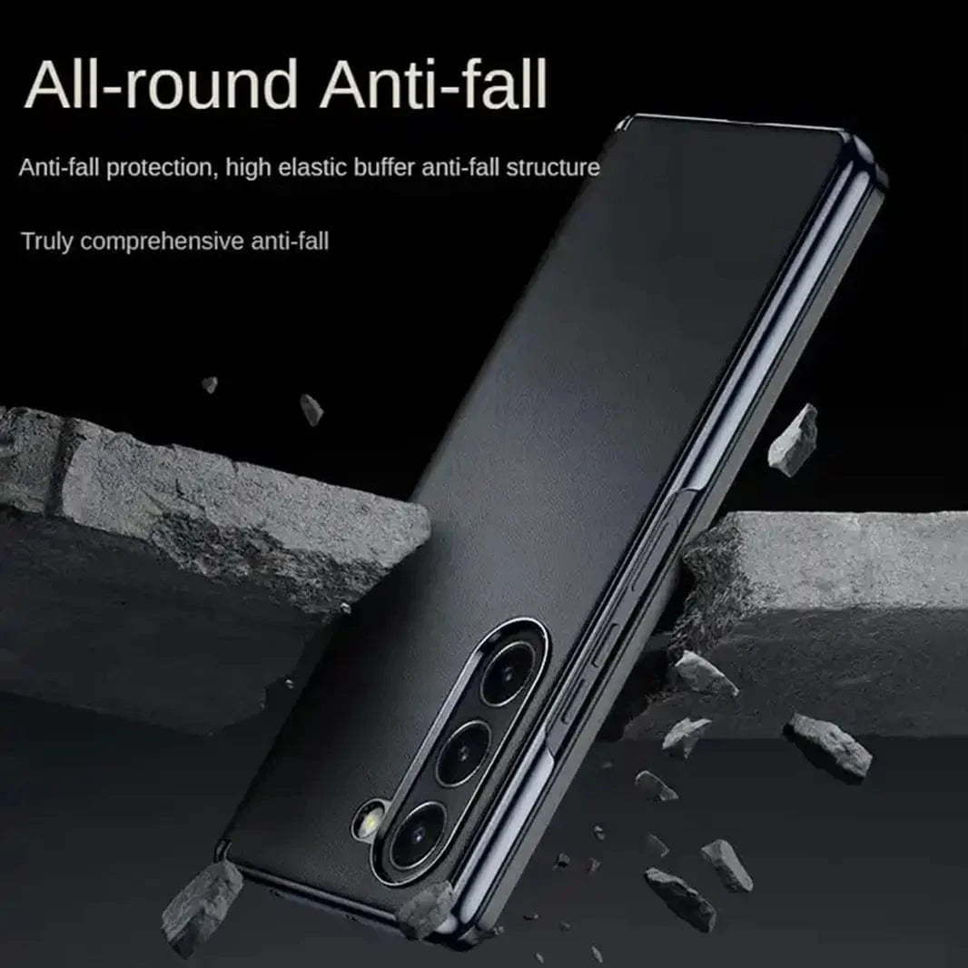 ktusu Generic Cases & Covers Electroplated Leather Texture Hard Back Case with Hinge Protection for Samsung Z Fold6