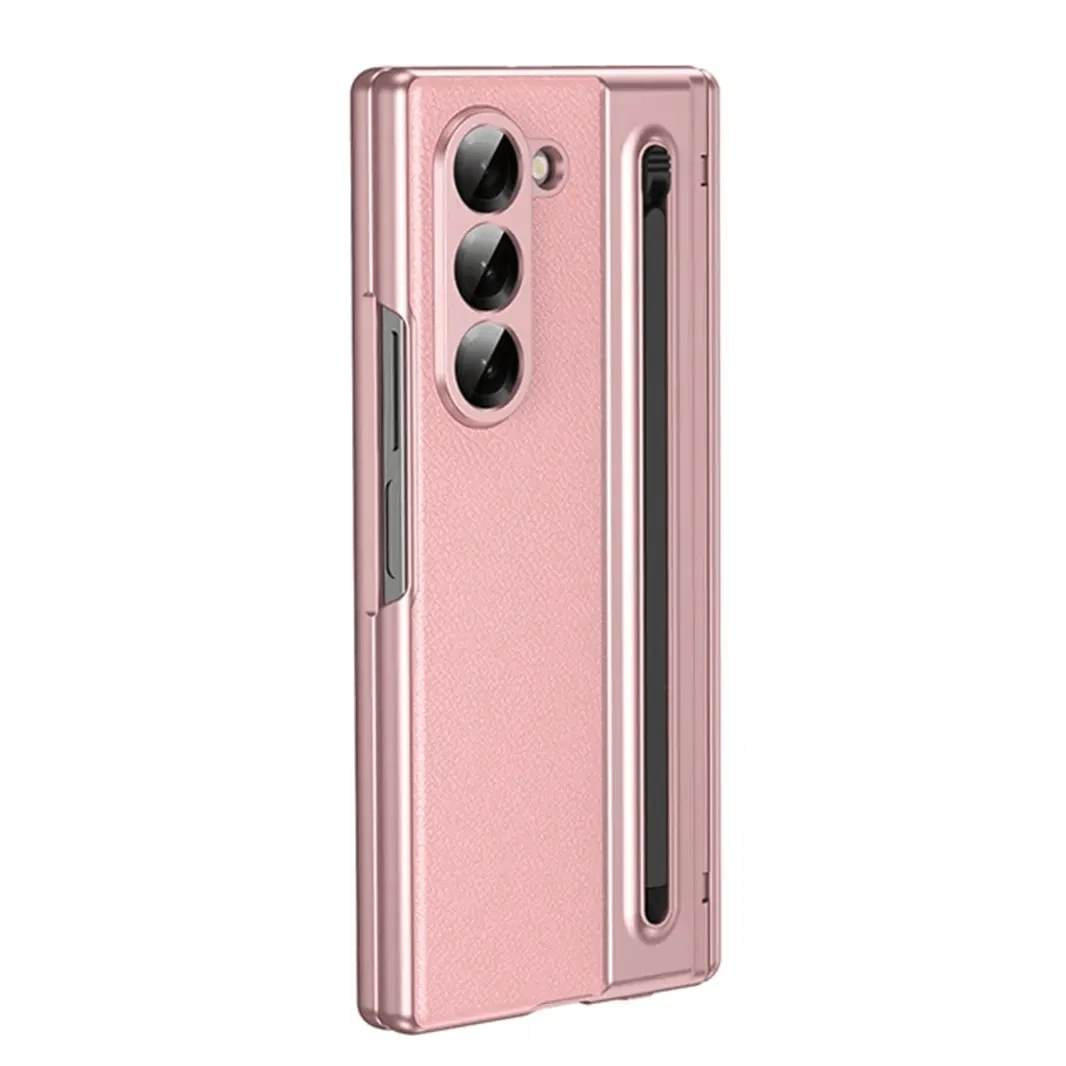 ktusu Generic Cases & Covers Electroplating Leather Texture Case With Pen Slot for Samsung Z Fold6 Pink