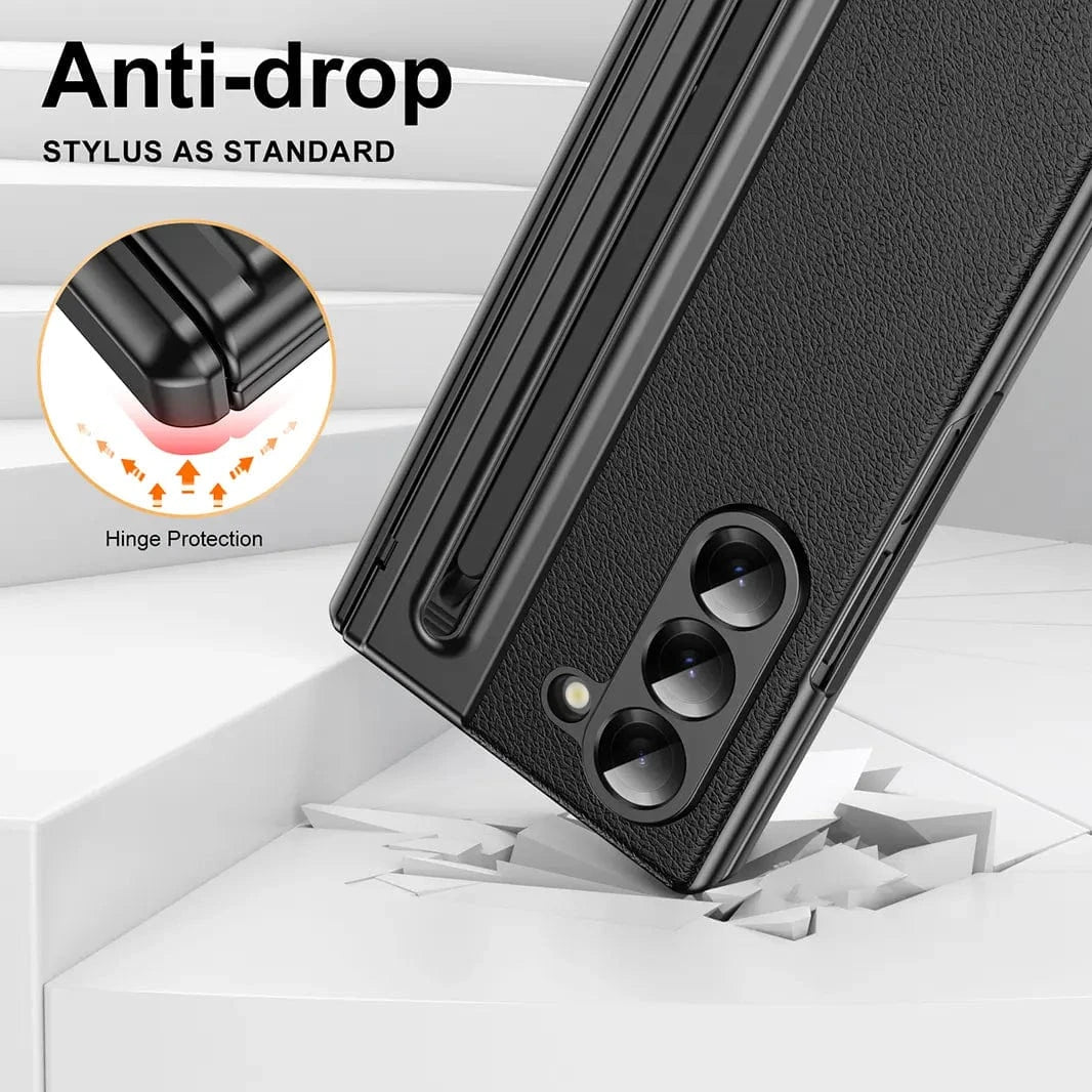 Electroplating Leather Texture Case With Pen Slot for Samsung Z Fold7