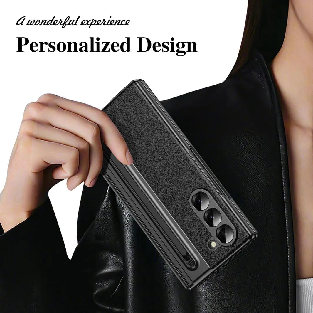 Electroplating Leather Texture Case With Pen Slot for Samsung Z Fold7