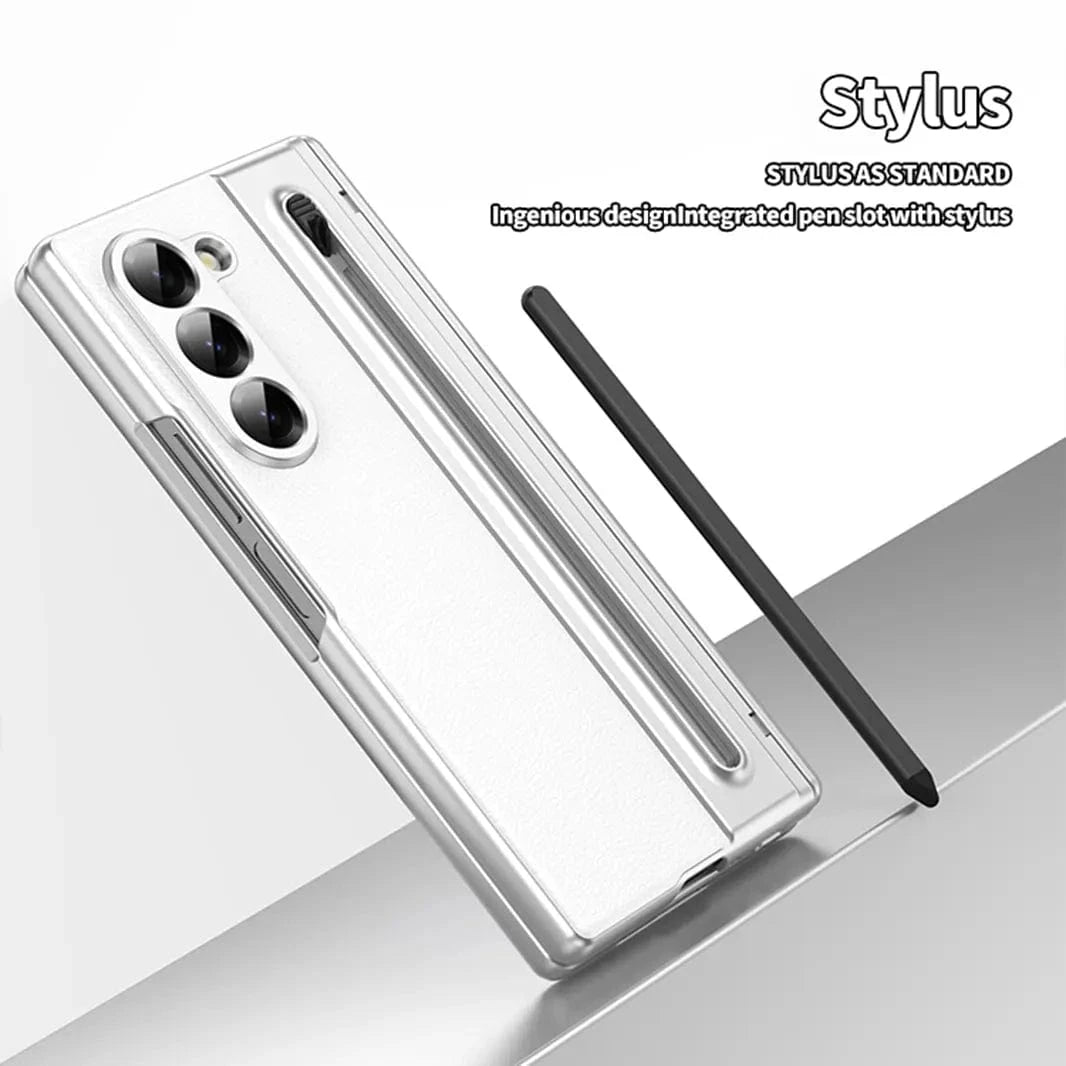 Electroplating Leather Texture Case With Pen Slot for Samsung Z Fold7