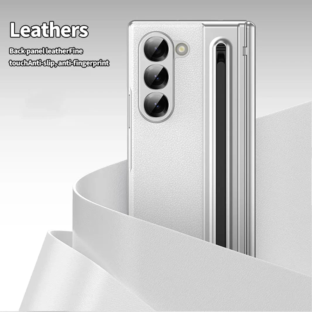 Electroplating Leather Texture Case With Pen Slot for Samsung Z Fold7