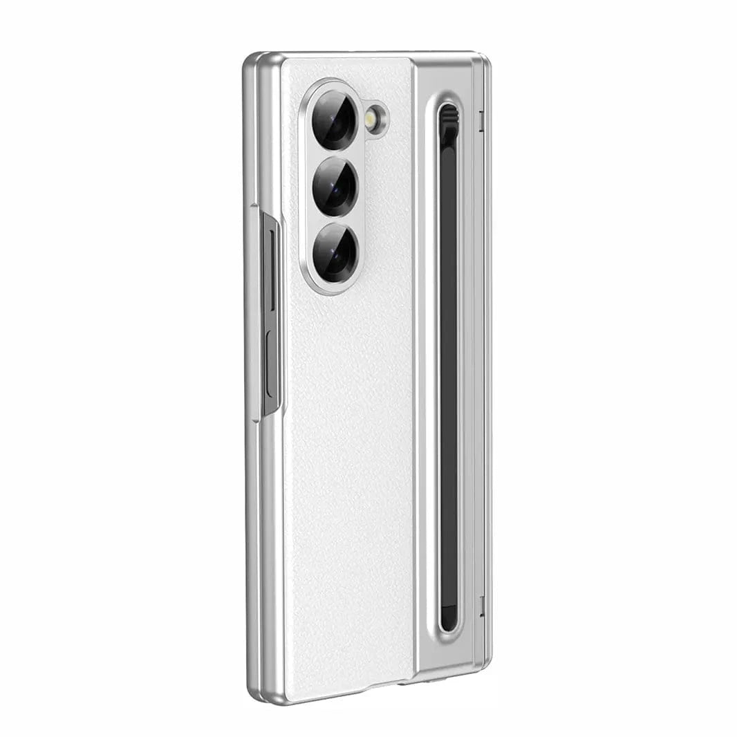 Electroplating Leather Texture Case With Pen Slot for Samsung Z Fold7