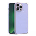 Cases & Covers for iPhone 12 Pro / Lavender Blue Electroplating Leather Texture TPU Edge Hard Phone Case for Apple iPhone