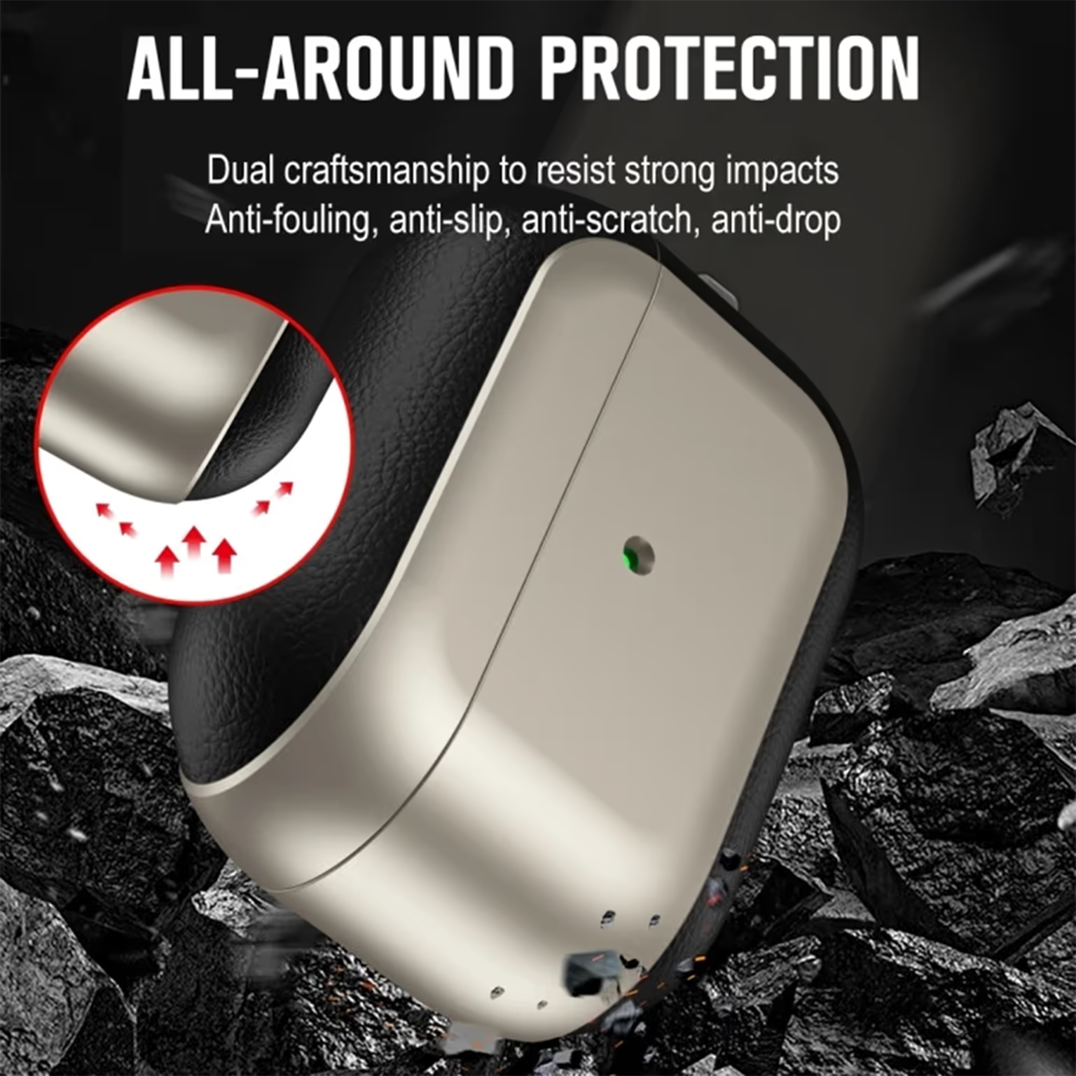 Litchi Leather Texture Fall Prevention Earphone Cover with Lanyard for Airpods Pro | Pro 2