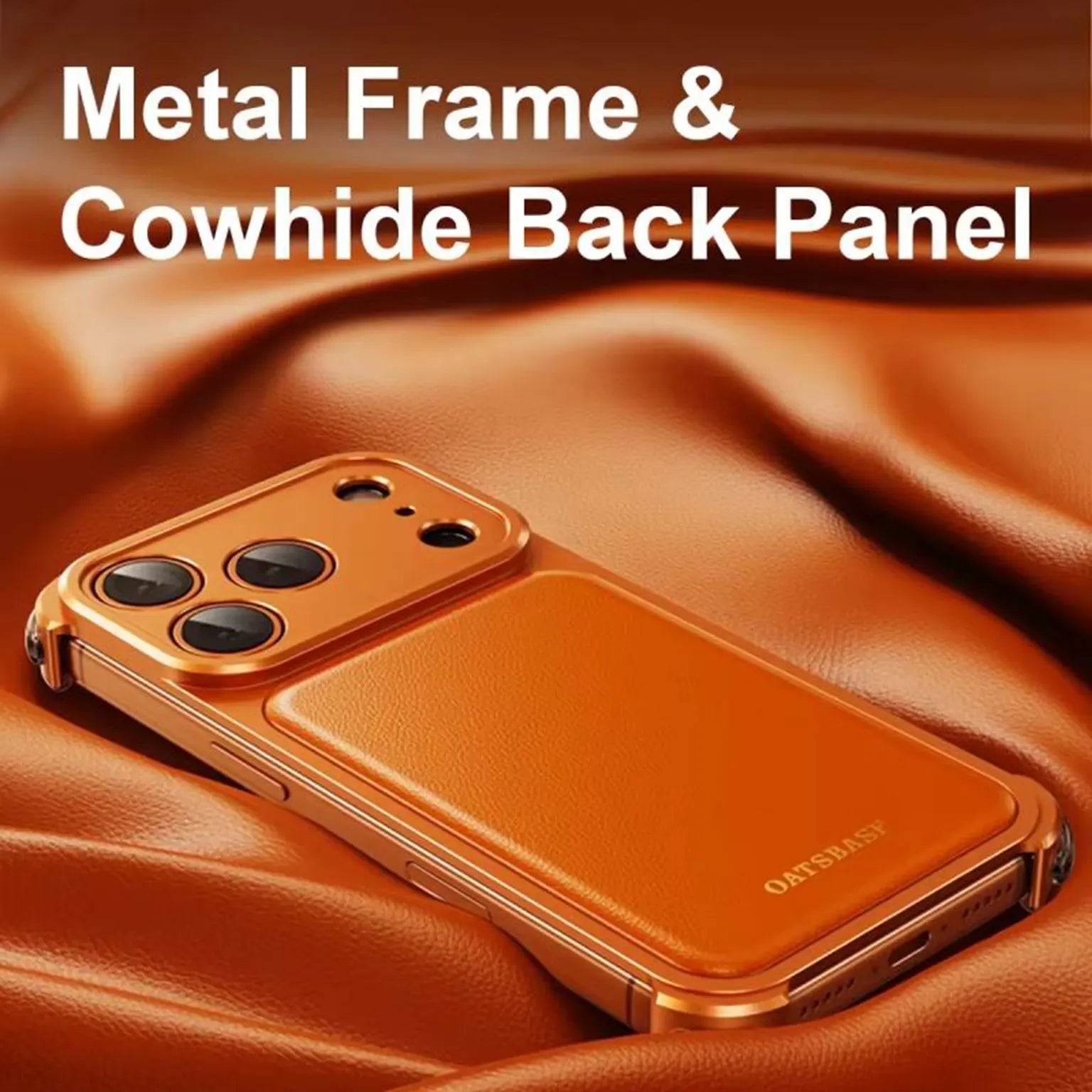 OATSBASF Metal Skeleton Shape PU Leather Magnetic Frameless Magsafe Case for iPhone 17 Pro