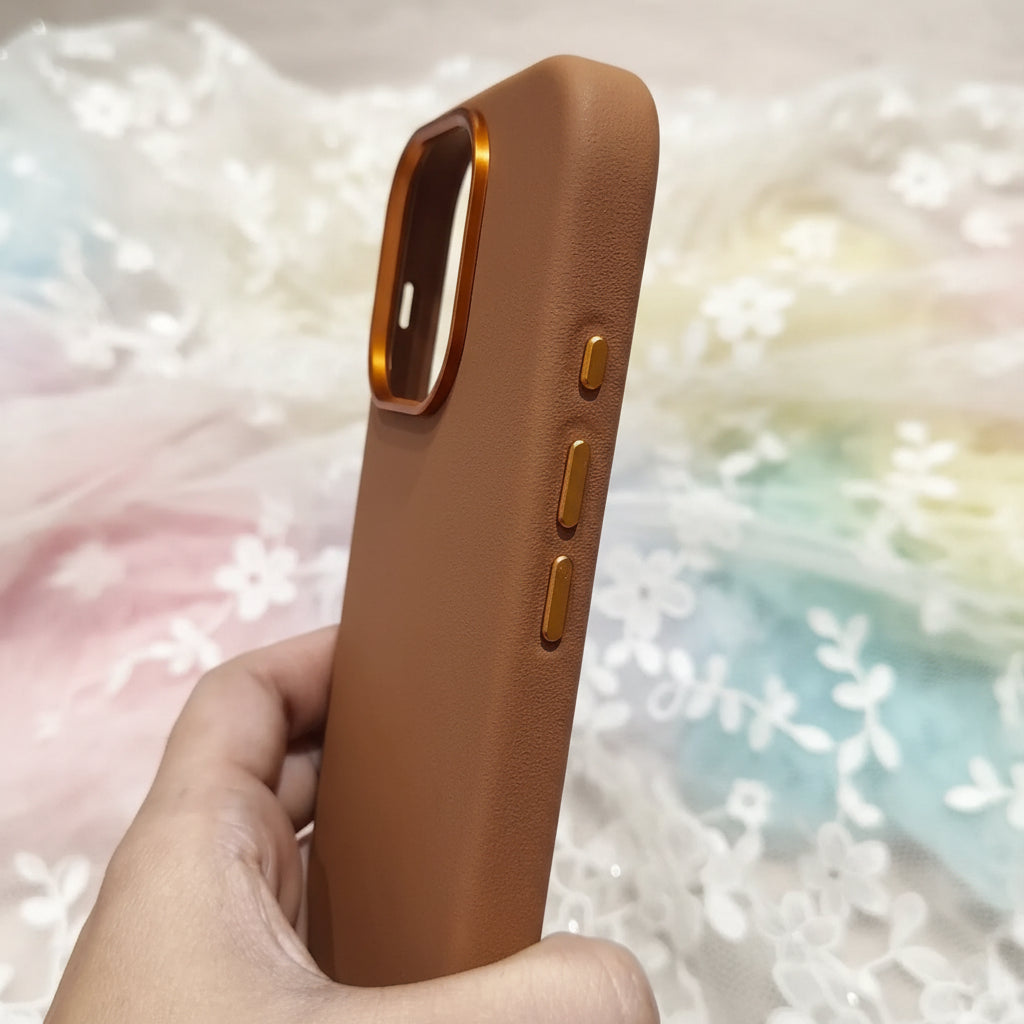 Sweat Leather Texture soft touch Metal Button Magsafe Case for iPhone 16 Pro Max