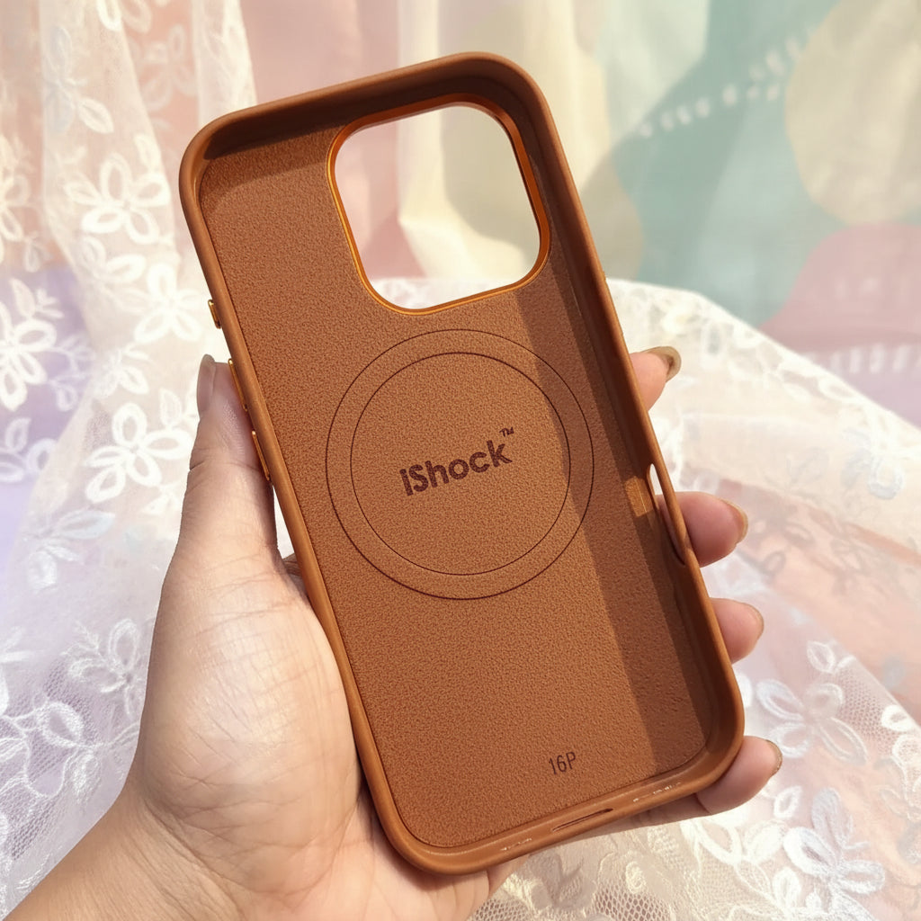 Sweat Leather Texture soft touch Metal Button Magsafe Case for iPhone 16 Pro Max