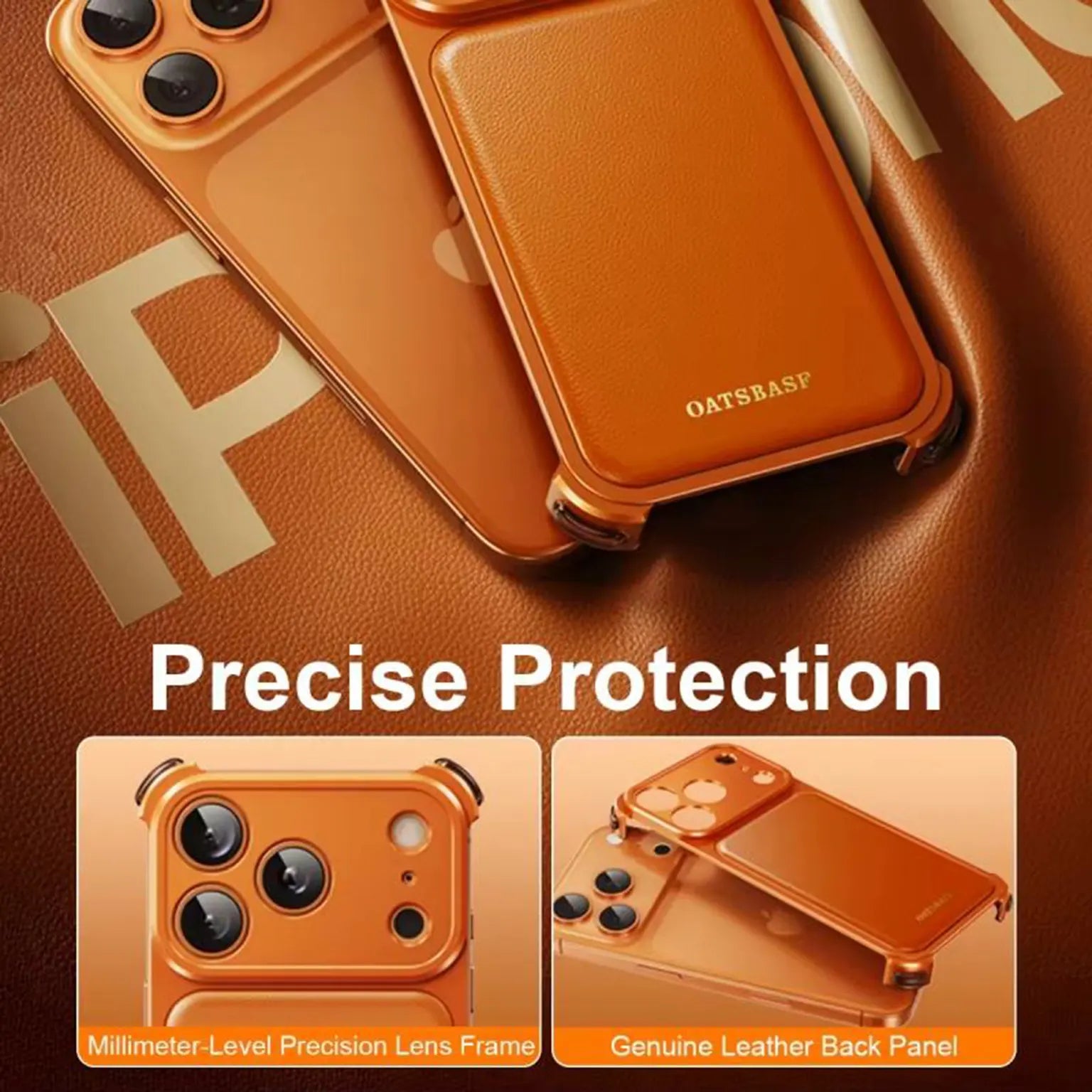 OATSBASF Metal Skeleton Shape PU Leather Magnetic Frameless Magsafe Case for iPhone 17 Pro