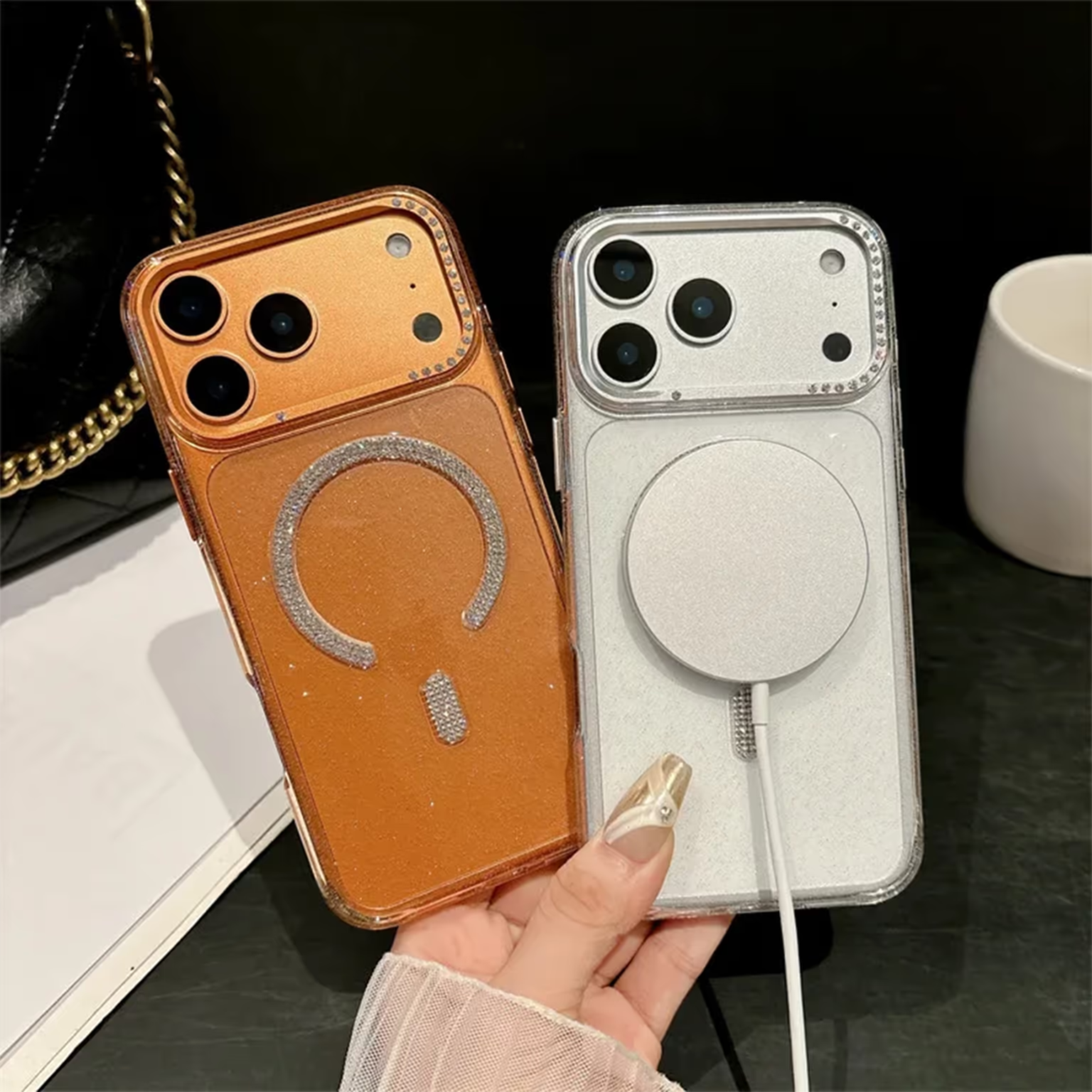 Bling Rhinestonet Glitter Magnetic Magsafe Transparent Case for iPhone 17 Pro Max