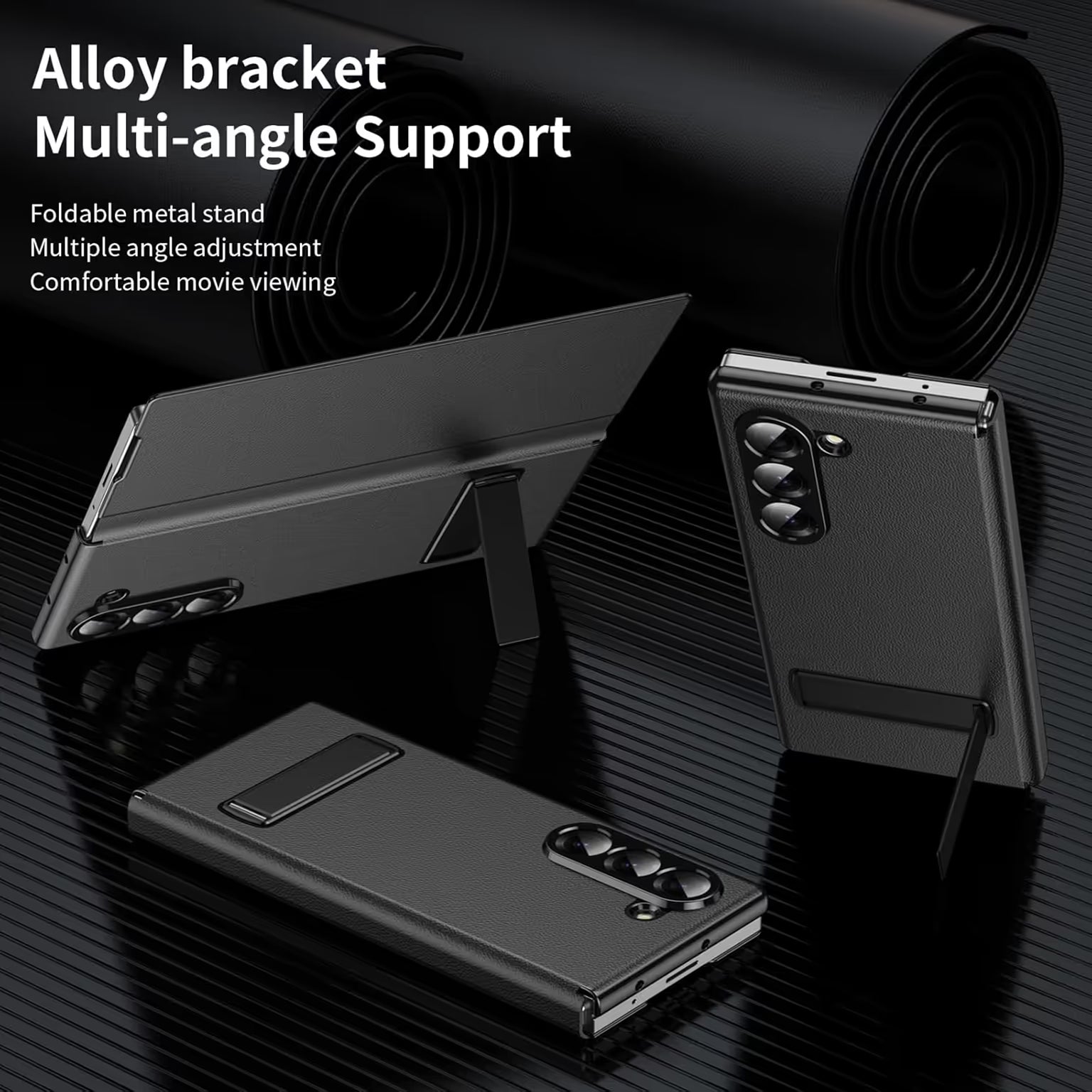 Leather Texture Maghetic Flip Folding Bracket Case With Hinge Protection for Samsung Z Fold6