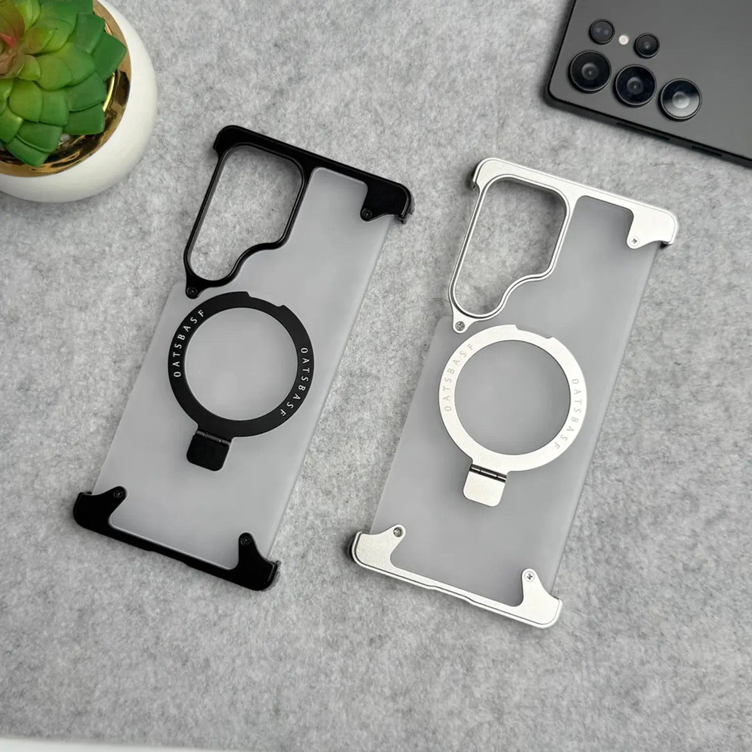 OATSBASF Metal Kickstand Frameless Magsafe PC Matte Case for Samsung Galxy S25 Ultra