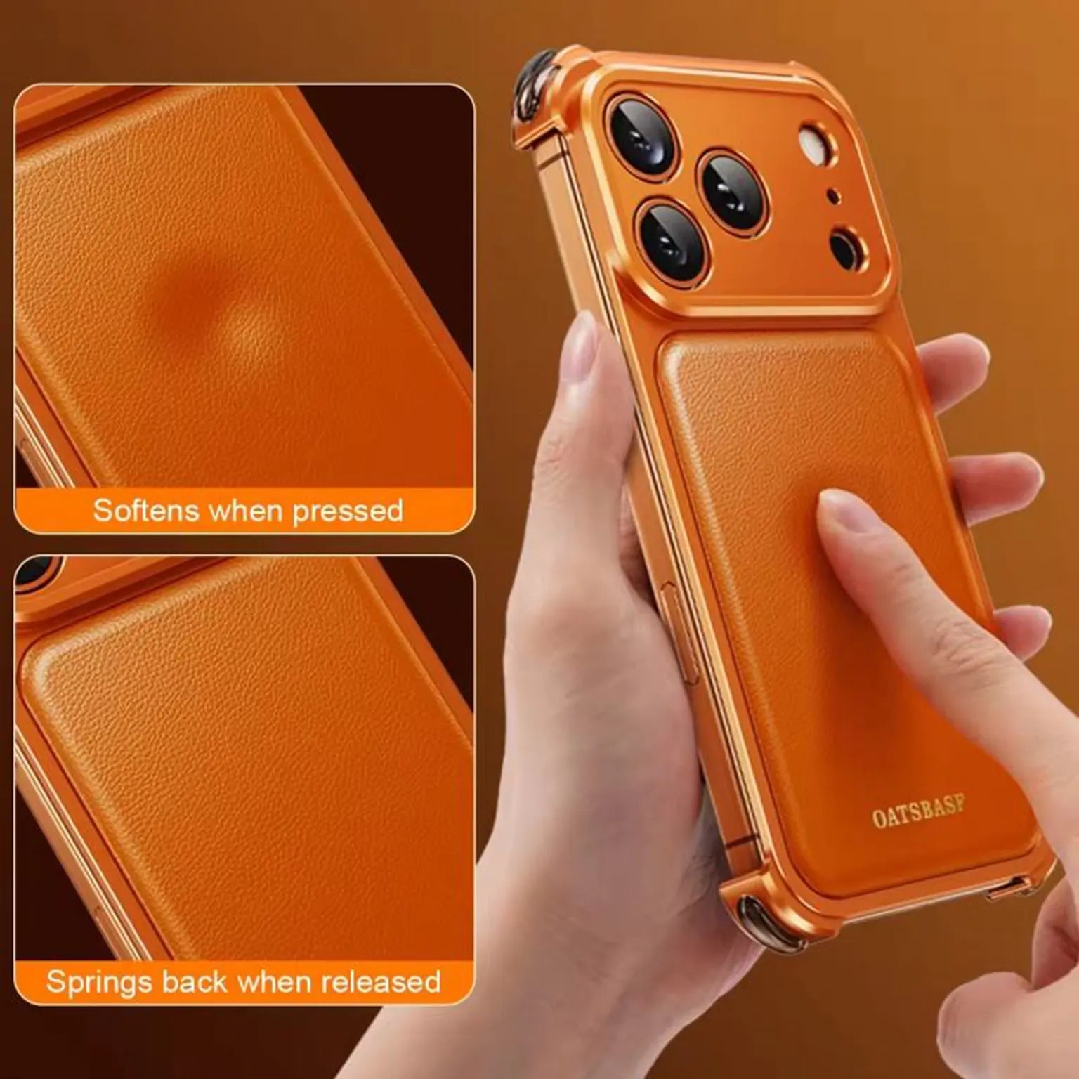 OATSBASF Metal Skeleton Shape PU Leather Magnetic Frameless Magsafe Case for iPhone 17 Pro