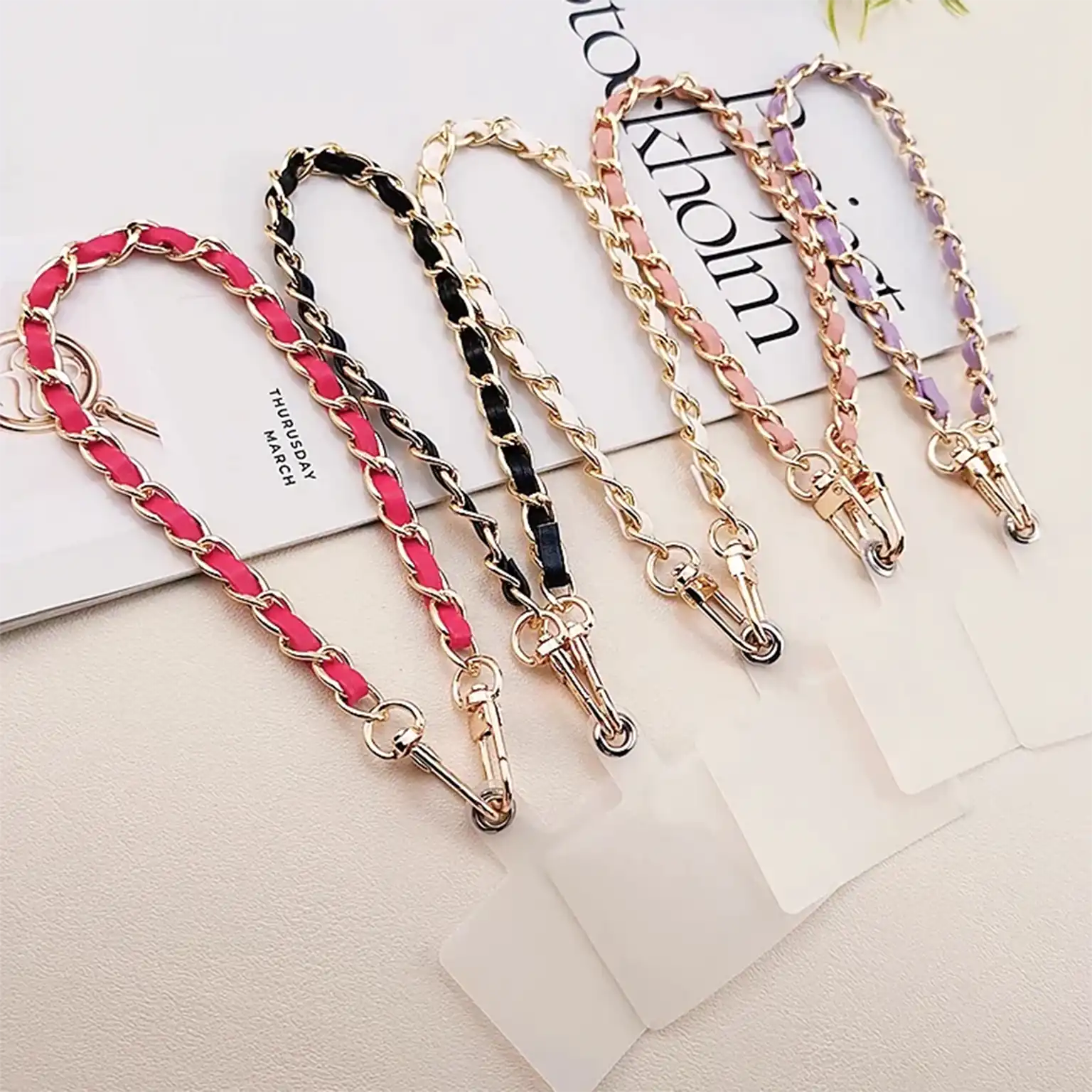 Set of colorful chain straps on a white background