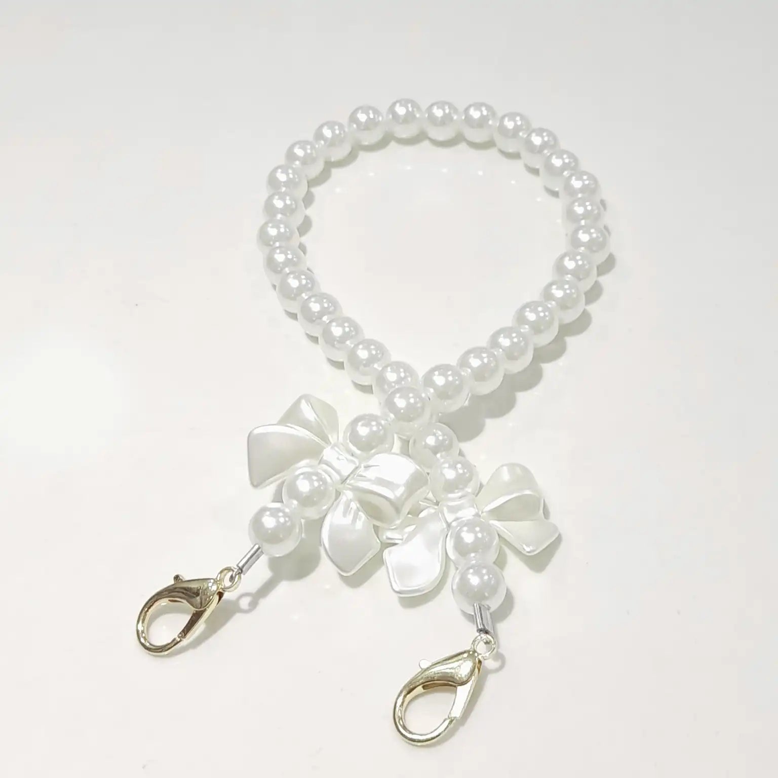 Short Wrist Pearl Bow Style Mobile Phone Lanyard