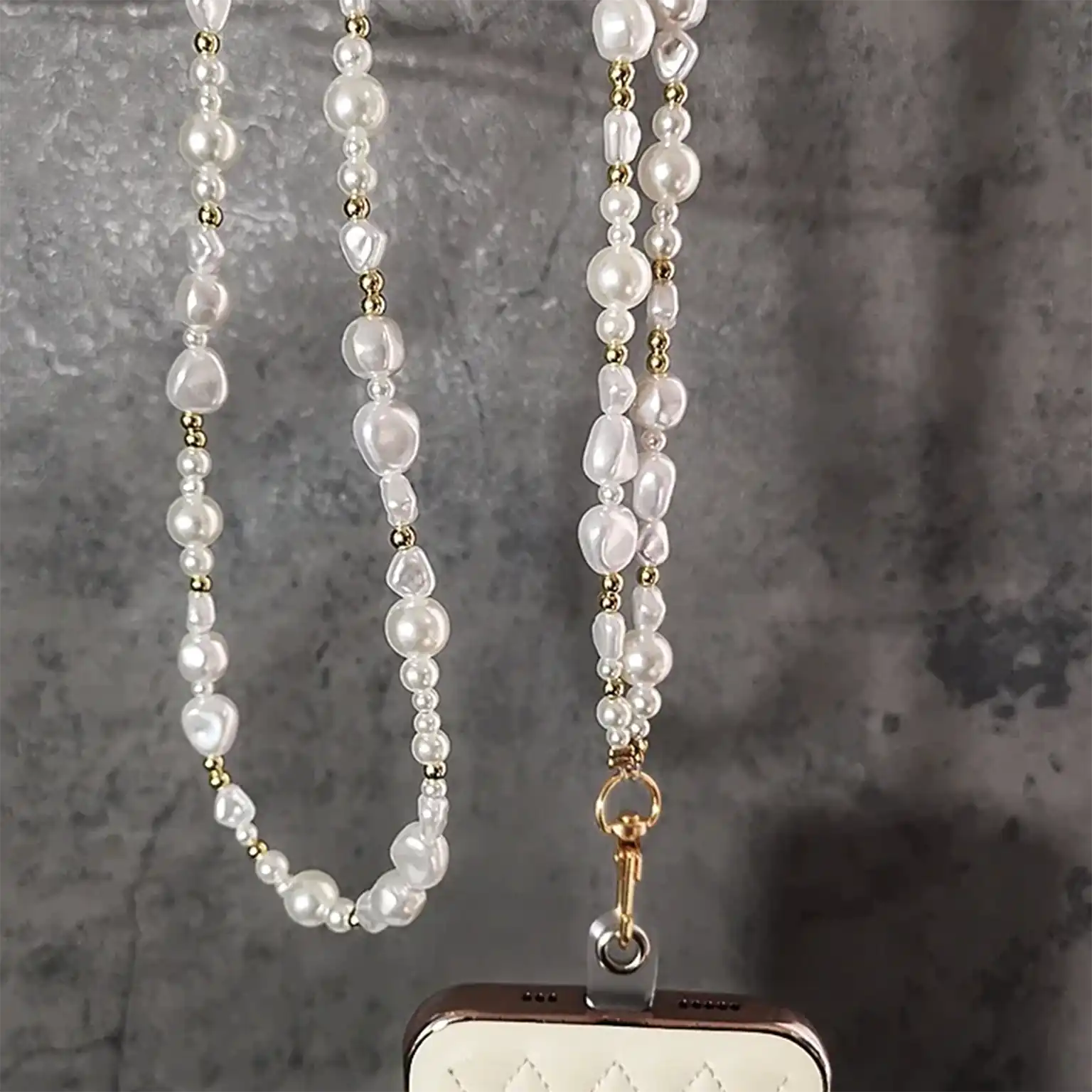 Universal Sling Pearl Crossbody Long Strap for The Neck And Shoulder Phone Lanyard with Transparent Card Holder