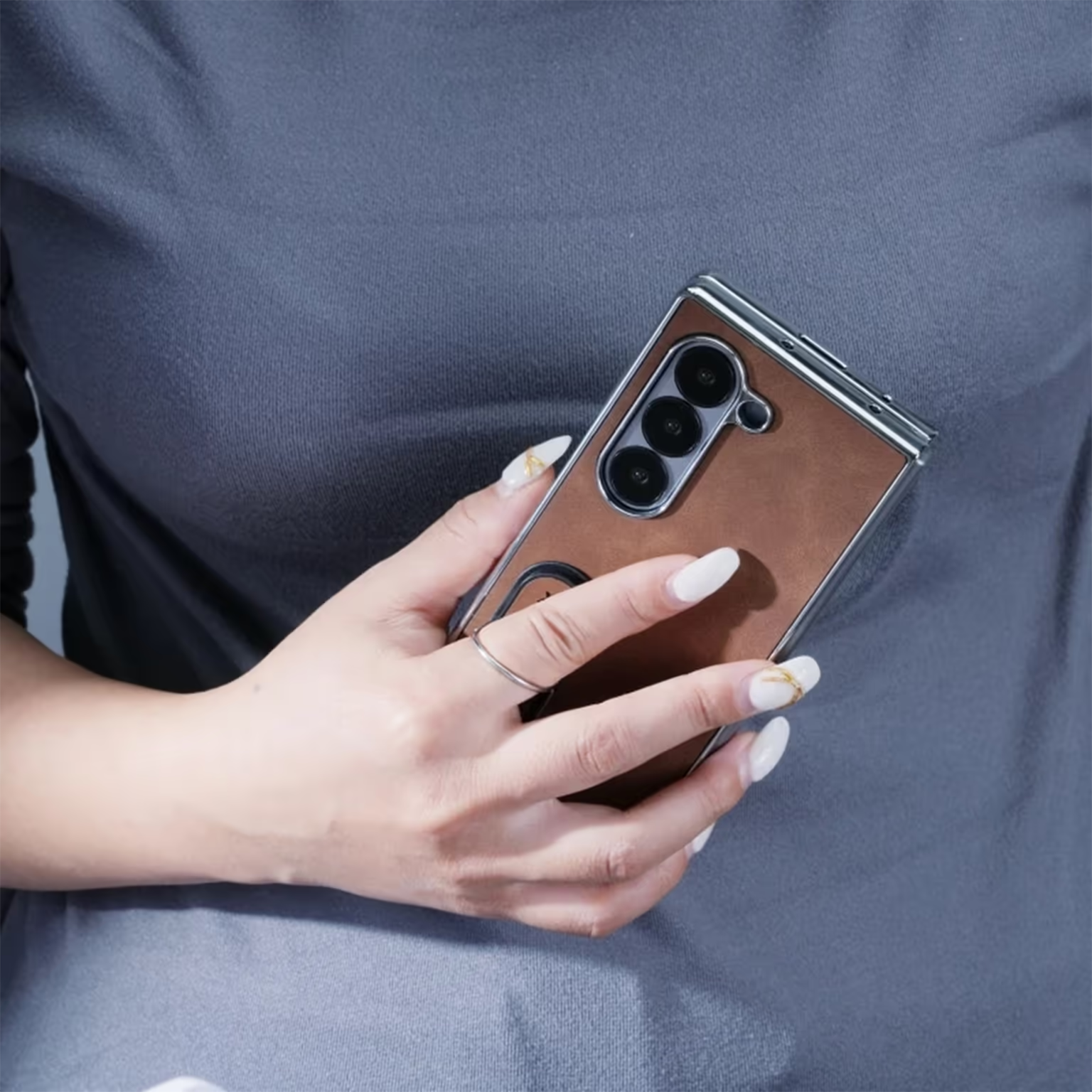 Invisible Kickstand Leather Texture Phone Case for Samsung Z Fold7