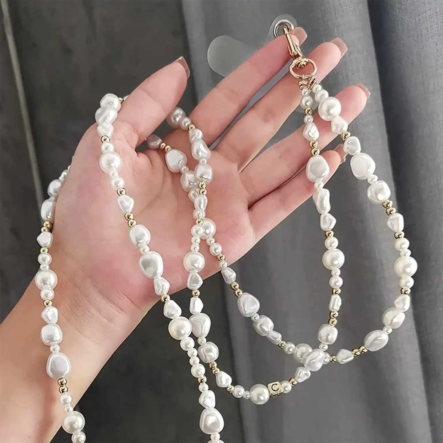 Universal Sling Pearl Crossbody Long Strap for The Neck And Shoulder Phone Lanyard with Transparent Card Holder