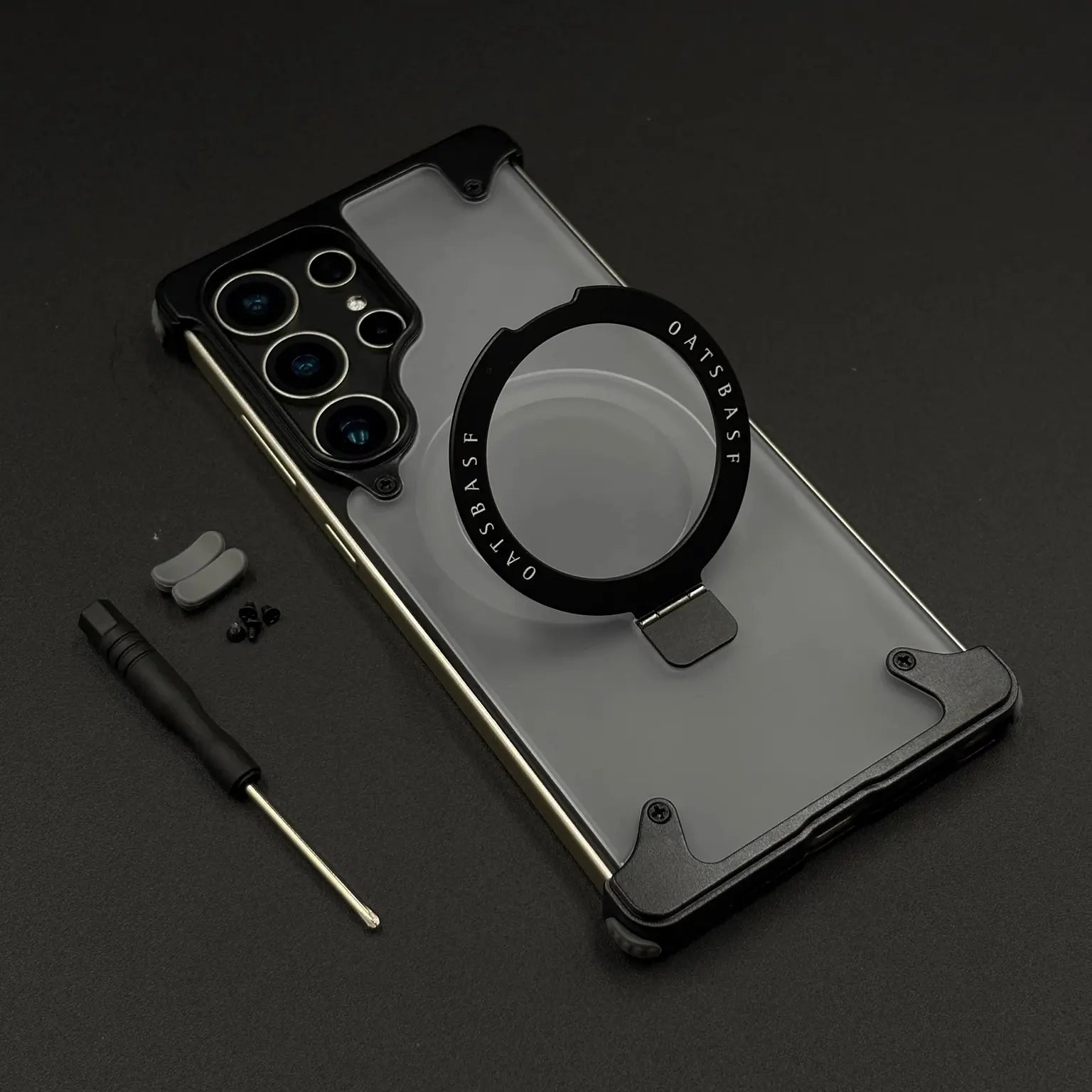 OATSBASF Metal Kickstand Frameless Magsafe PC Matte Case for Samsung Galxy S25 Ultra