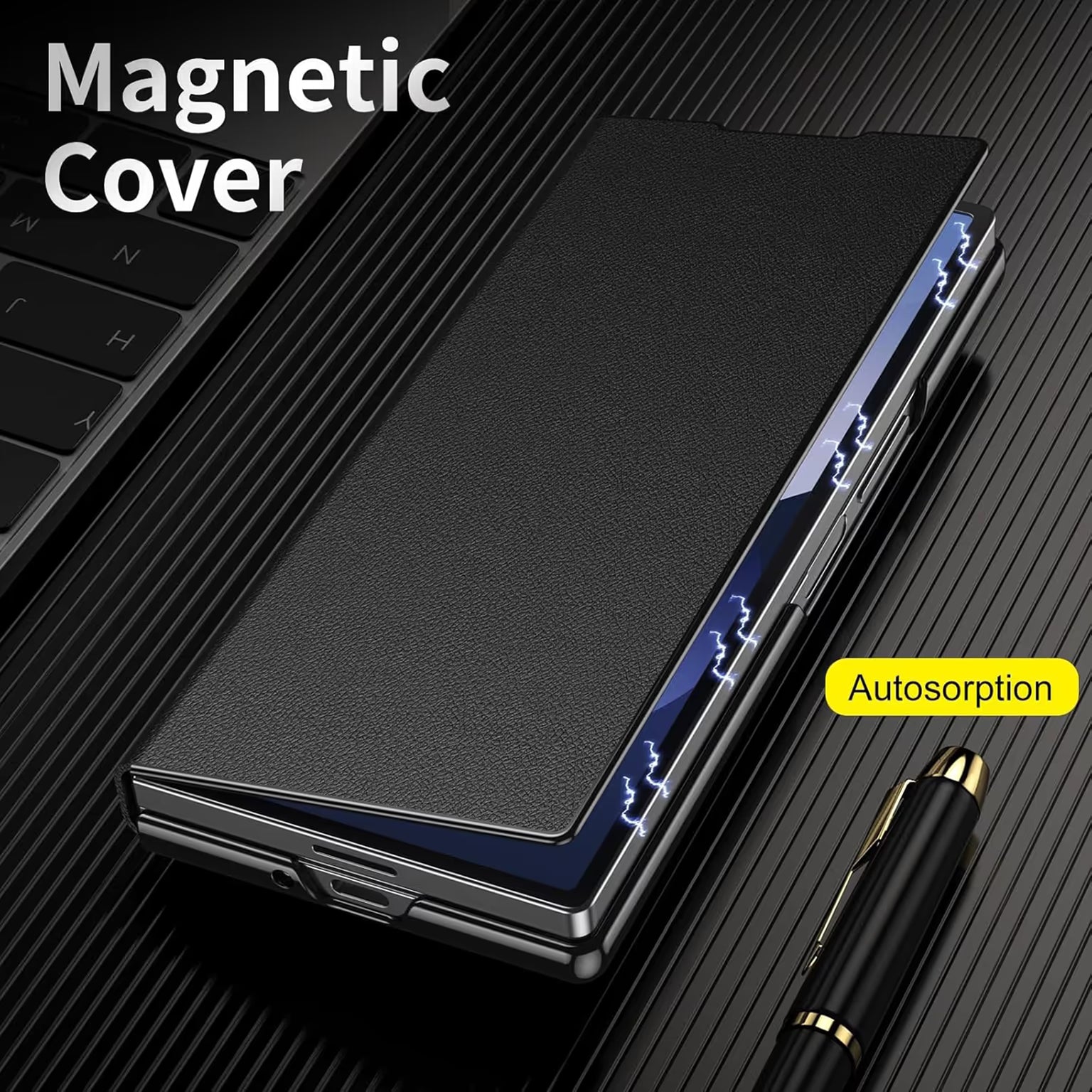 Leather Texture Maghetic Flip Folding Bracket Case With Hinge Protection for Samsung Z Fold6