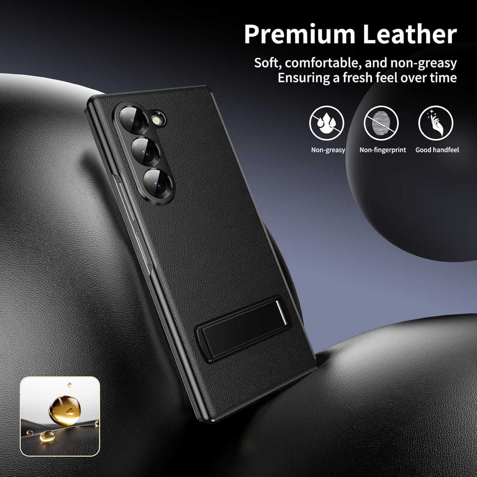 Leather Texture Maghetic Flip Folding Bracket Case With Hinge Protection for Samsung Z Fold6