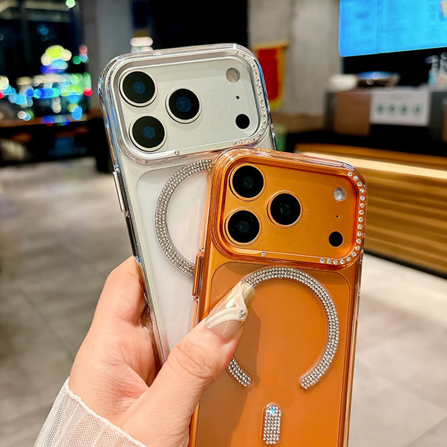 Bling Rhinestonet Glitter Magnetic Magsafe Transparent Case for iPhone 17 Pro Max