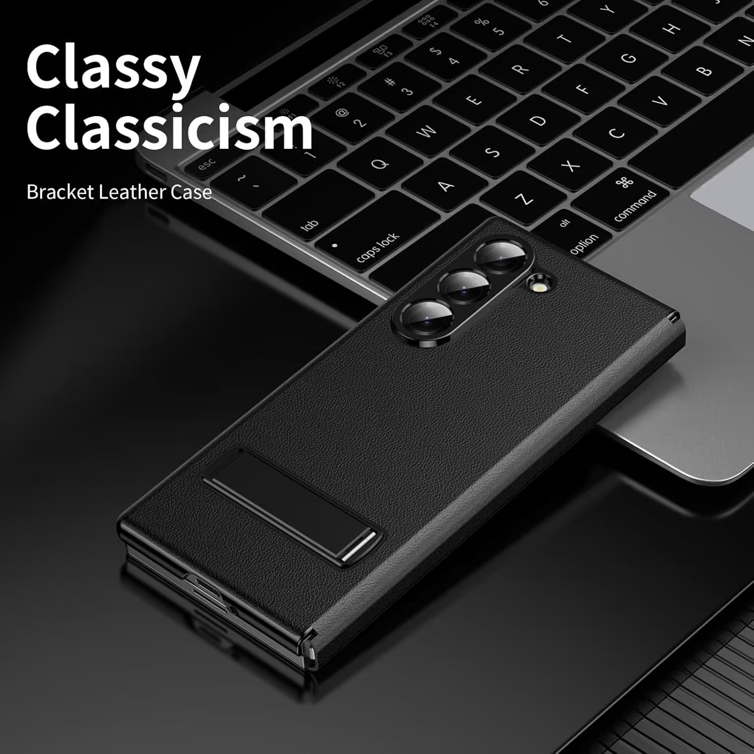 Leather Texture Maghetic Flip Folding Bracket Case With Hinge Protection for Samsung Z Fold6