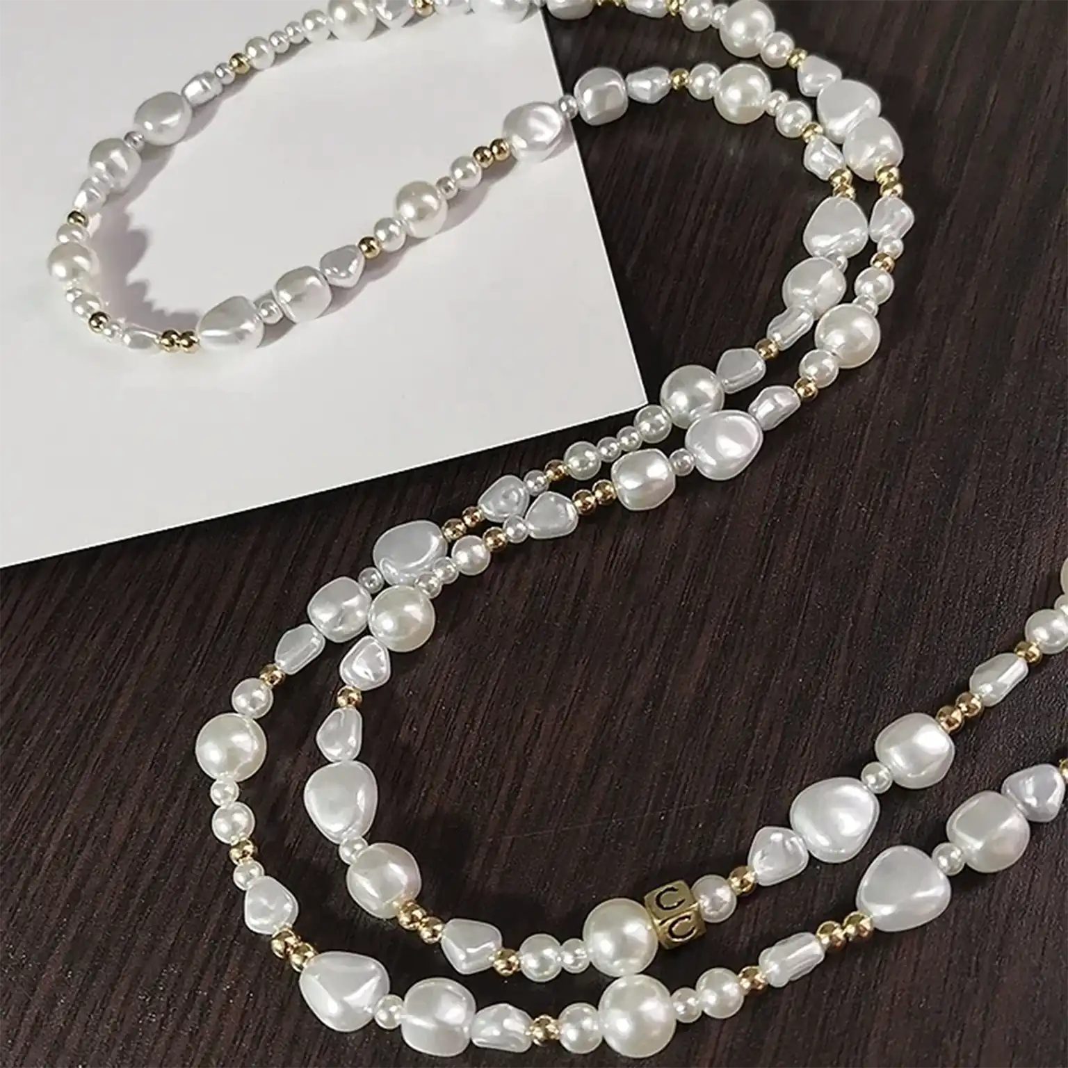 Universal Sling Pearl Crossbody Long Strap for The Neck And Shoulder Phone Lanyard with Transparent Card Holder