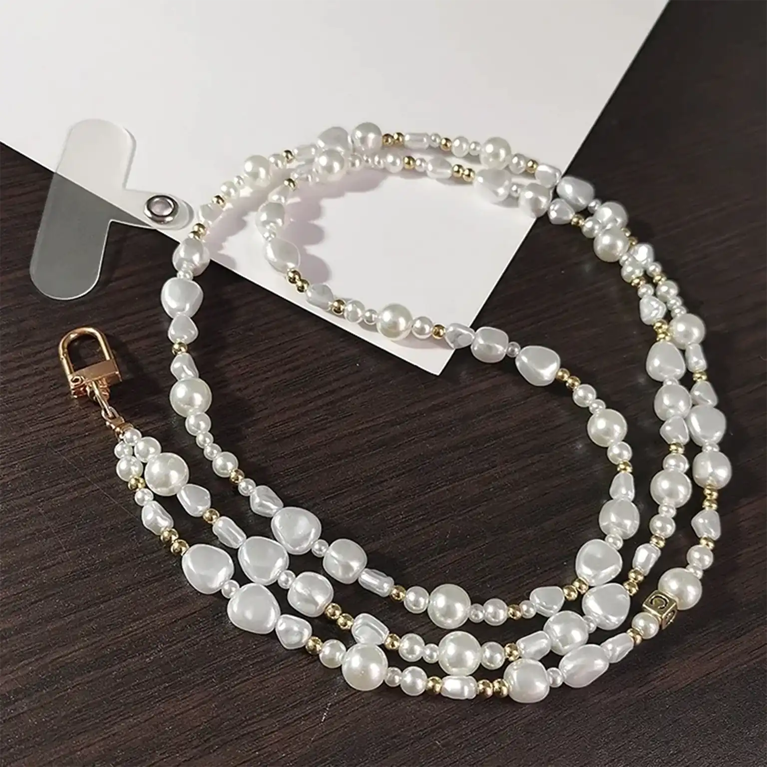 Universal Sling Pearl Crossbody Long Strap for The Neck And Shoulder Phone Lanyard with Transparent Card Holder