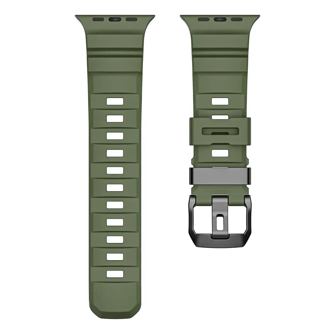 ktusu Generic Watch Bands FKM Rubber Sports Band for Apple Watch 42 | 44 | 45 | Ultra 49 | 46mm S10 Black / Green