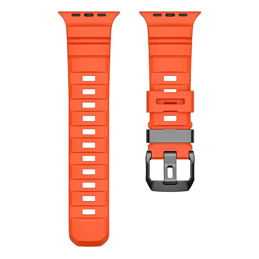 ktusu Generic Watch Bands FKM Rubber Sports Band for Apple Watch 42 | 44 | 45 | Ultra 49 | 46mm S10 Black / Orange