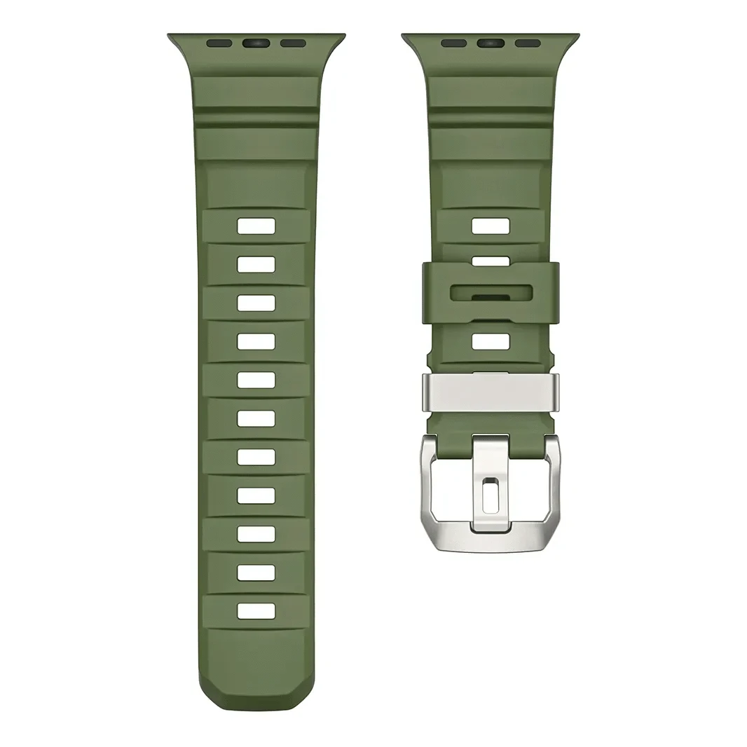ktusu Generic Watch Bands FKM Rubber Sports Band for Apple Watch 42 | 44 | 45 | Ultra 49 | 46mm S10 Natural Titanium / Green