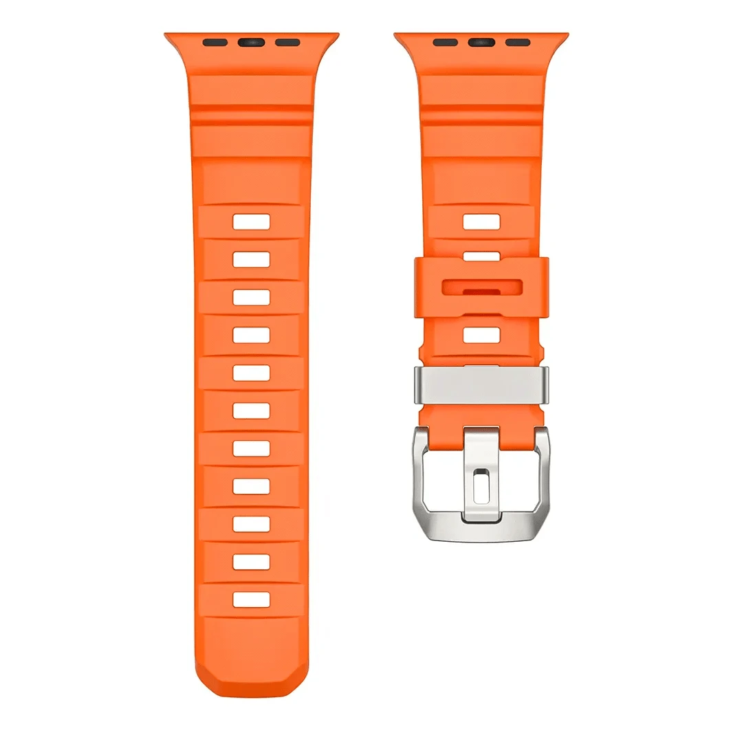 ktusu Generic Watch Bands FKM Rubber Sports Band for Apple Watch 42 | 44 | 45 | Ultra 49 | 46mm S10 Black / Orange