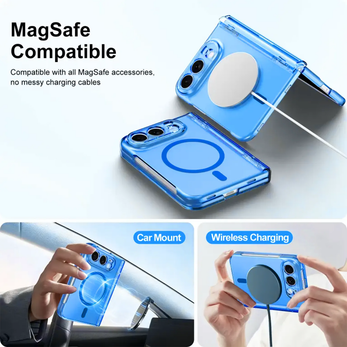 Foldable Camera Protective Crystal Clear Magnetic Magsafe Hard Case with Hinge Protection for iPhone Duo
