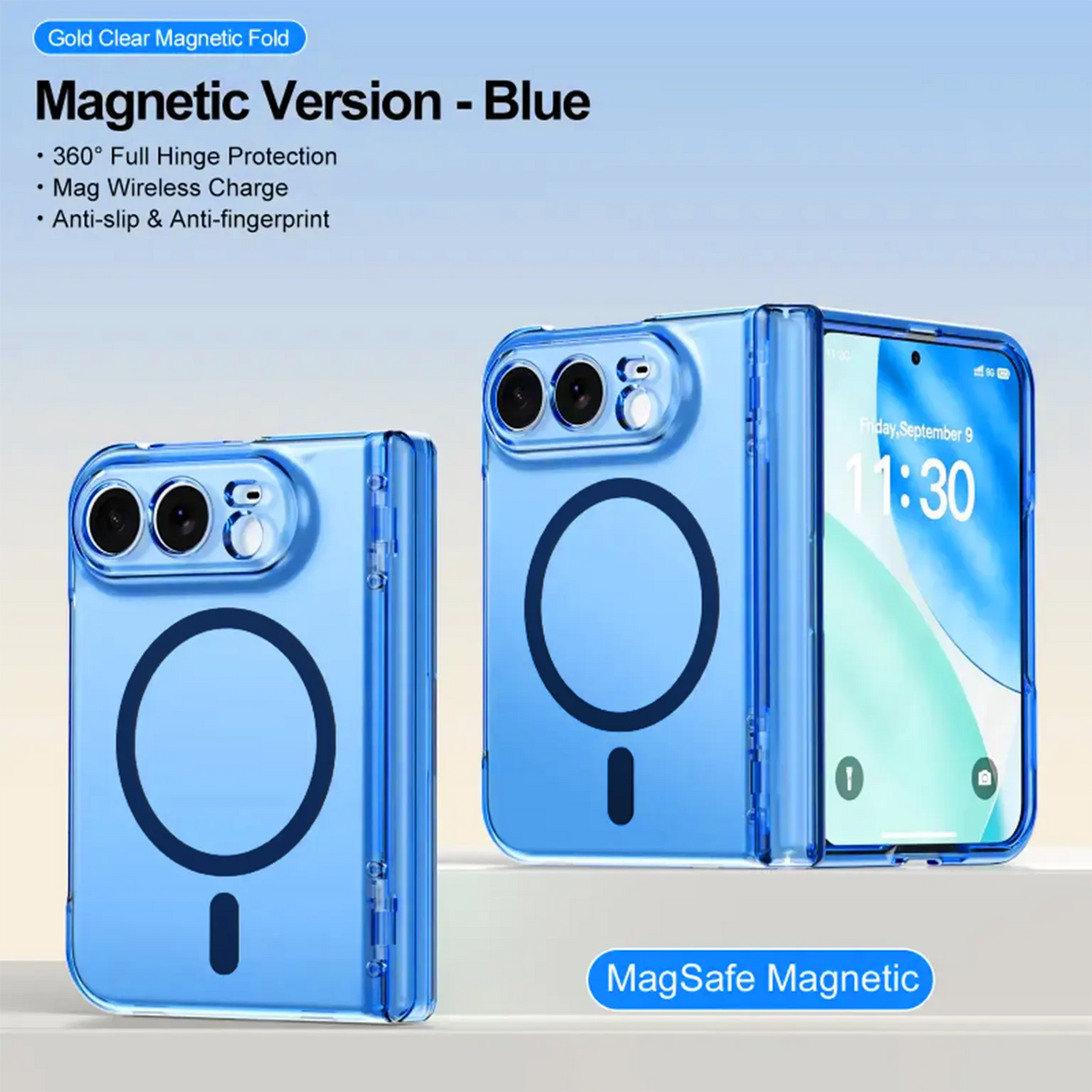 Foldable Camera Protective Crystal Clear Magnetic Magsafe Hard Case with Hinge Protection for iPhone Duo