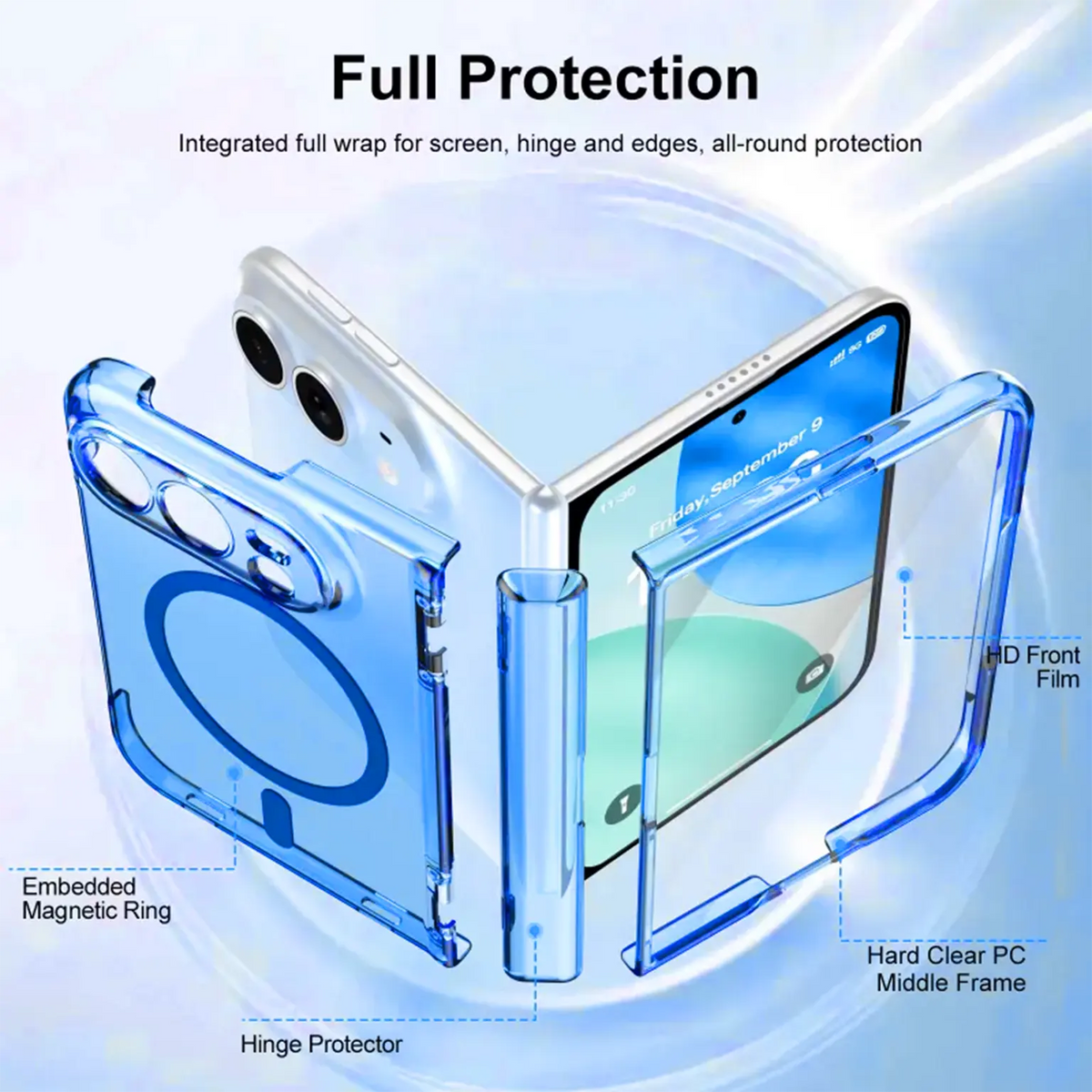 Foldable Camera Protective Crystal Clear Magnetic Magsafe Hard Case with Hinge Protection for iPhone Duo