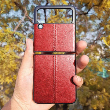Glossy Stitched Leather Case for Samsung Z Flip4