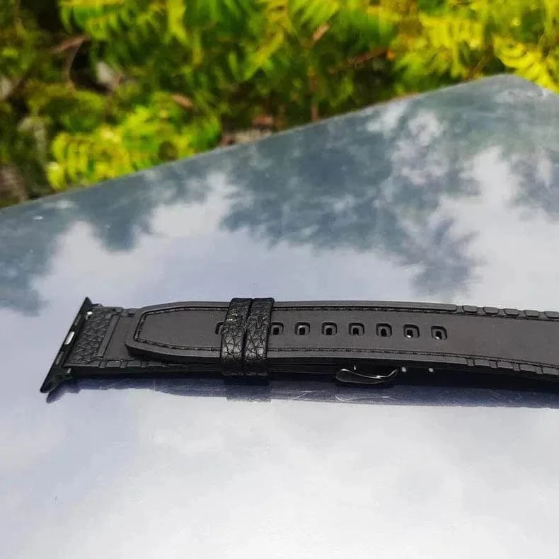 Grainy Leather Texture Red Thread Stitch Watch Band for Apple Watch 38 | 40 | 41 | 42mm S10