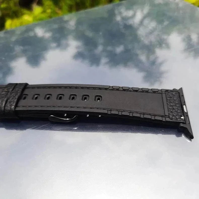 Grainy Leather Texture Red Thread Stitch Watch Band for Apple Watch 38 | 40 | 41 | 42mm S10
