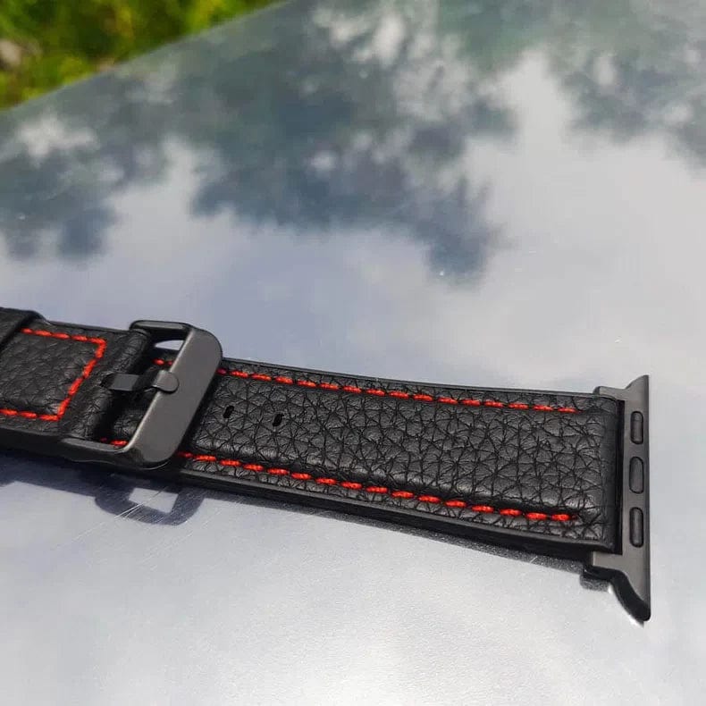 Grainy Leather Texture Red Thread Stitch Watch Band for Apple Watch 38 | 40 | 41 | 42mm S10