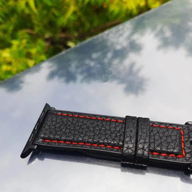 Grainy Leather Texture Red Thread Stitch Watch Band for Apple Watch 38 | 40 | 41 | 42mm S10
