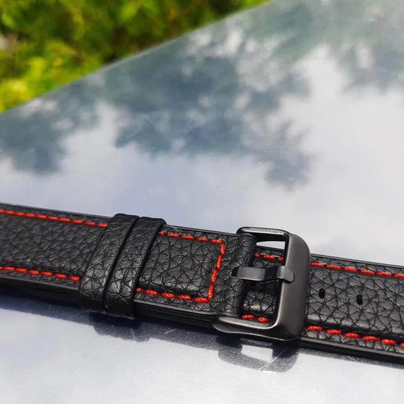 Grainy Leather Texture Red Thread Stitch Watch Band for Apple Watch 38 | 40 | 41 | 42mm S10